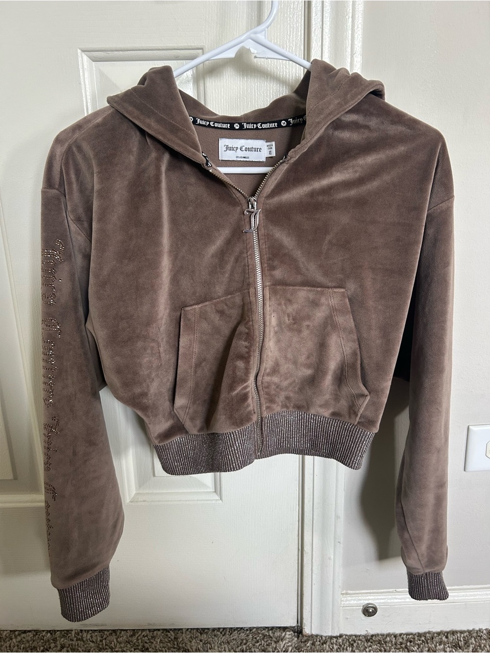 Juicy Couture Brown Velour Cropped Zip Hoodie